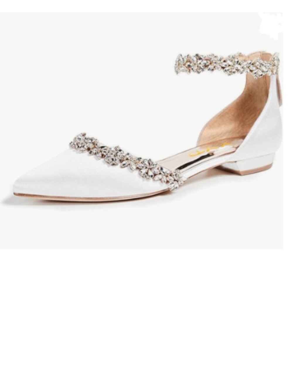XYD White Pointed Toe Sparkly Rhinestones Ankle Strap Low Heel Dress Sandals